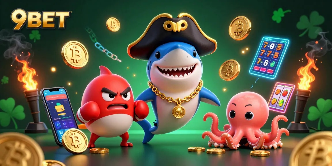 Experience thrilling gameplay featuring 9BET with lively characters in an energetic casino scene.