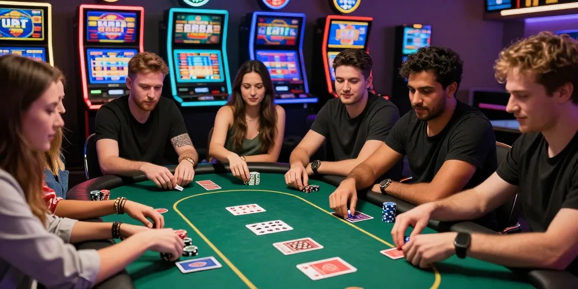 Friends enjoying an exciting LUCK8 poker game with vibrant lighting and engaging atmosphere.