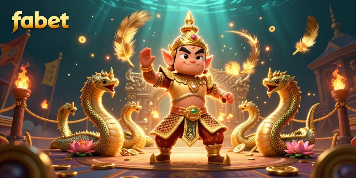 Immerse in excitement with fabet's 3D cartoon guardian amidst golden casino treasures.