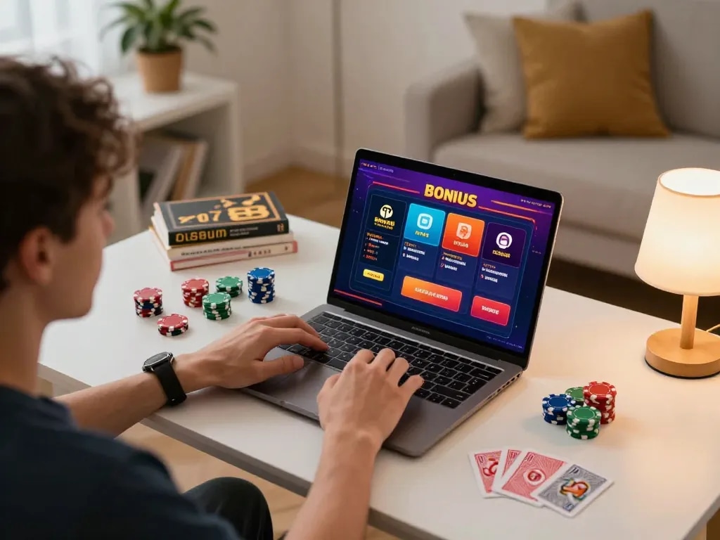 Engaging online gameplay experience at F168 casino with modern setup and poker chips.