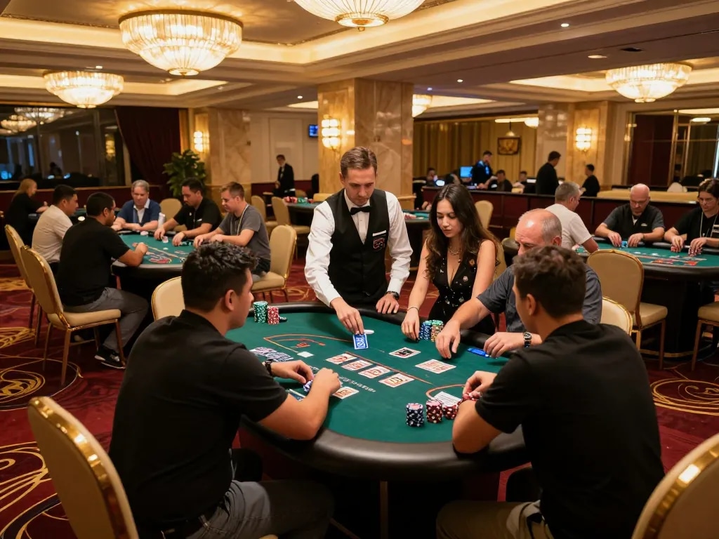 Players enjoying a high-stakes blackjack game at NK88 casino, showcasing excitement and strategic gameplay.