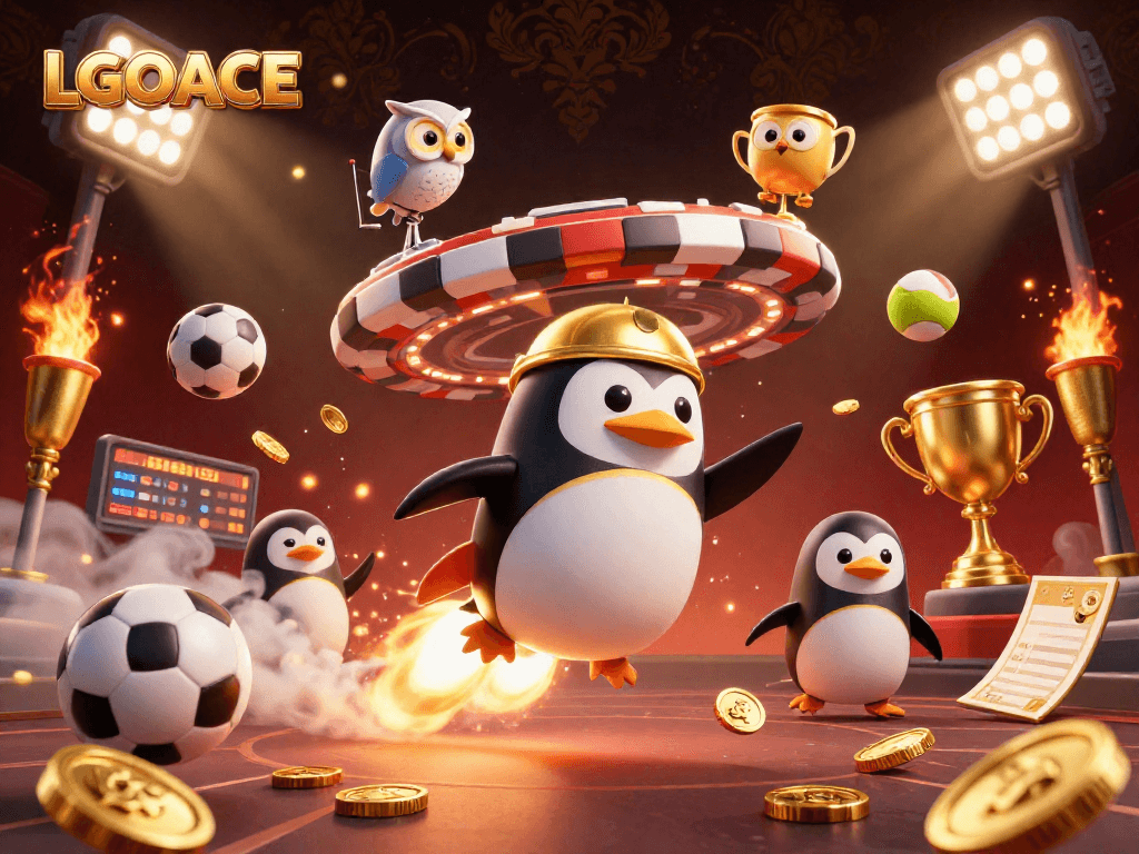LGOACE brings excitement to sports betting with a vibrant penguin and casino atmosphere.