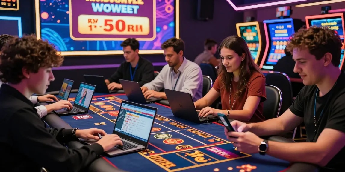 Exciting gameplay at credit card casinos at https://fimltd.co.uk, featuring diverse players enjoying various games in a vibrant online casino atmosphere.