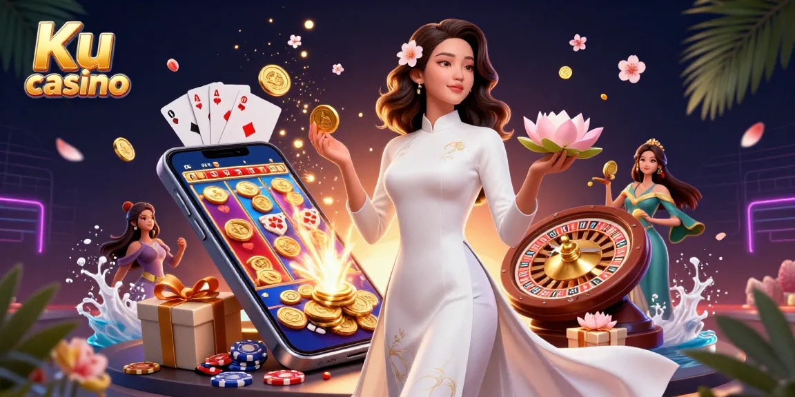 Win at Ku casino with vibrant games and immersive 3D visuals featuring traditional elements.