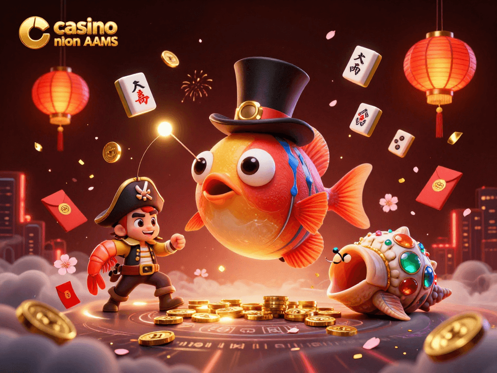 Gioca nei casino sicuri non AAMS con un'illustrazione vibrante di pesci e simboli di fortuna.