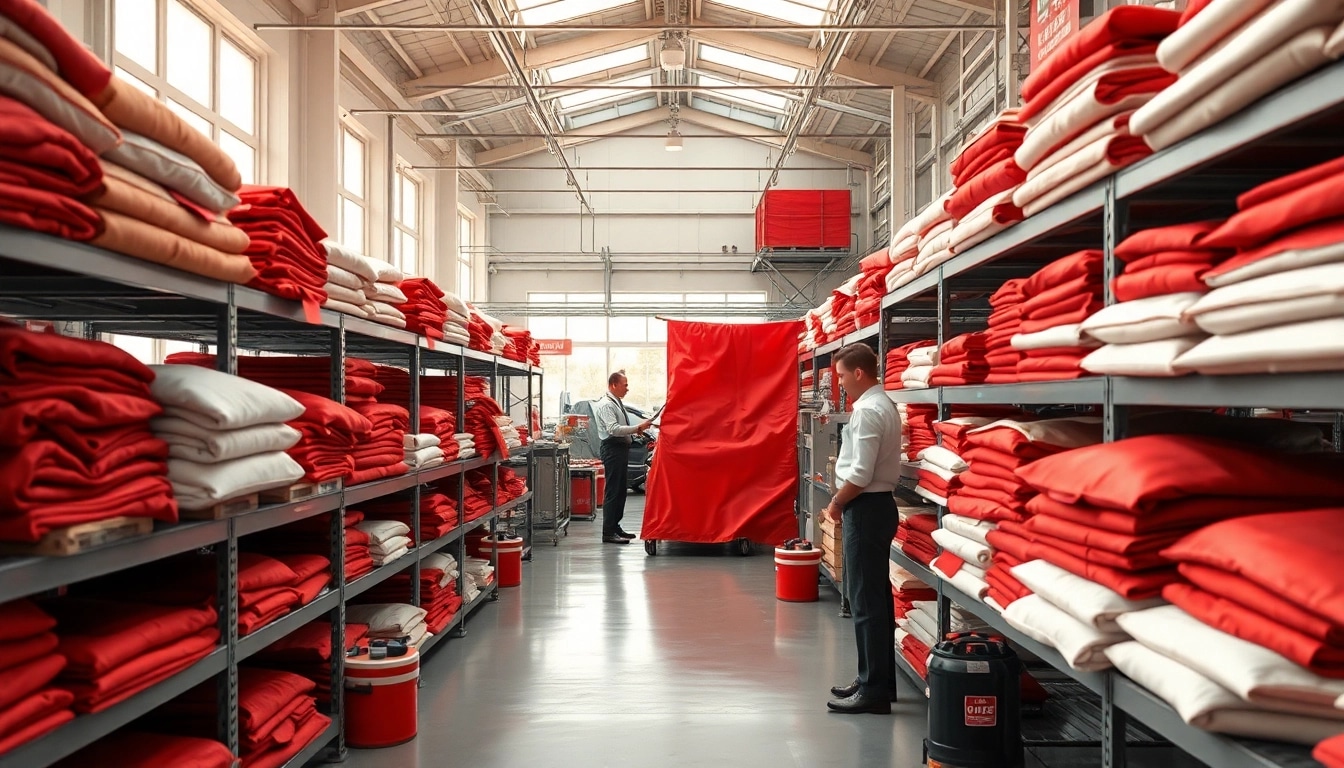 Showcase of a car fire blanket factory with diverse fire blanket options displayed and safe usage demonstrated.
