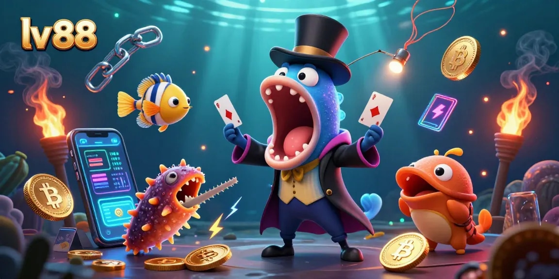 Experience dynamic gaming action with lv 88 in a vibrant underwater 3D illustration featuring magical sea creatures.