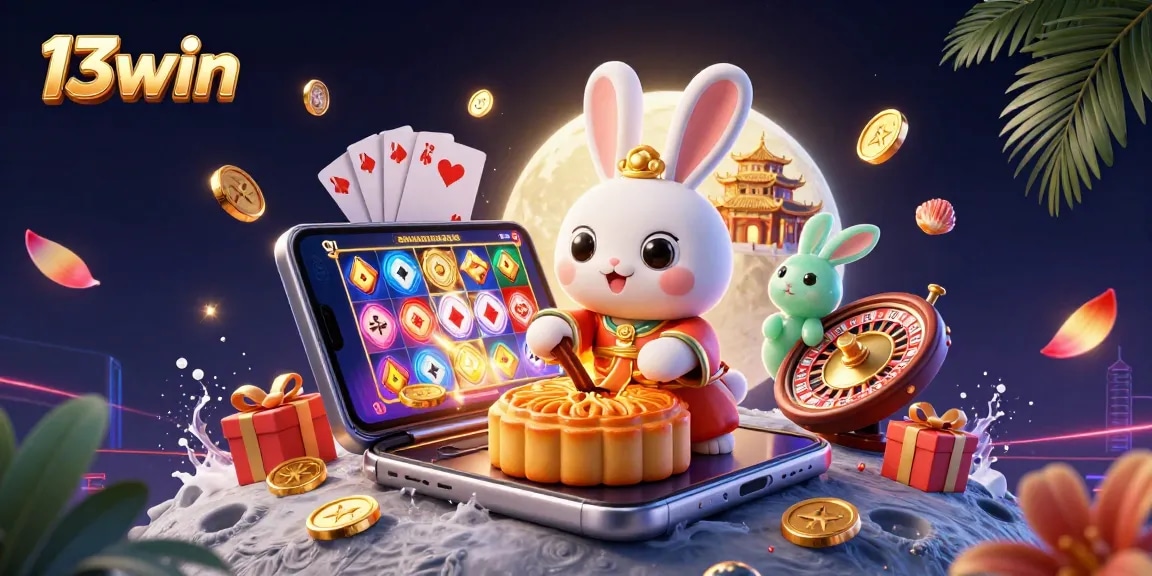 Engage in thrilling casino action celebrating 13win with vibrant elements and characters in a dynamic 3D scene.