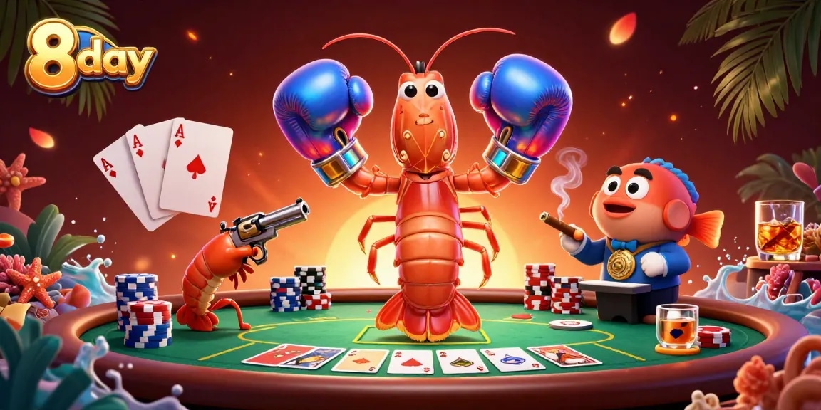 Engaging 8 day poker scene featuring colorful chip towers and dynamic characters.