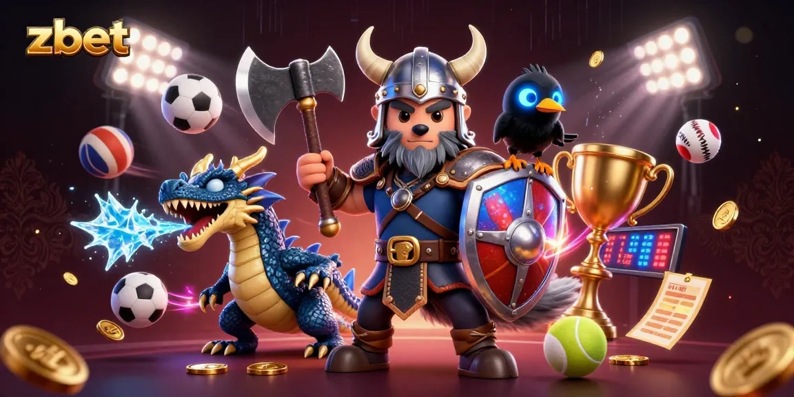 Experience thrilling bets with zbet in a rich 3D gaming scene featuring warriors and sports elements.