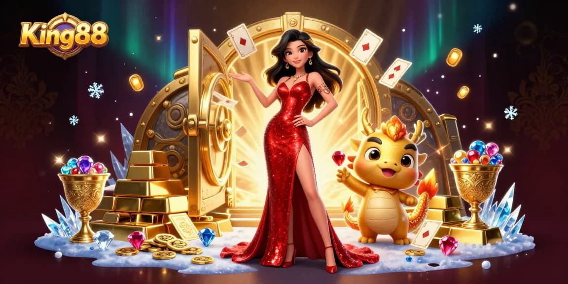 Win big at King88 with an elegant scene featuring iconic symbols of luck and prosperity.