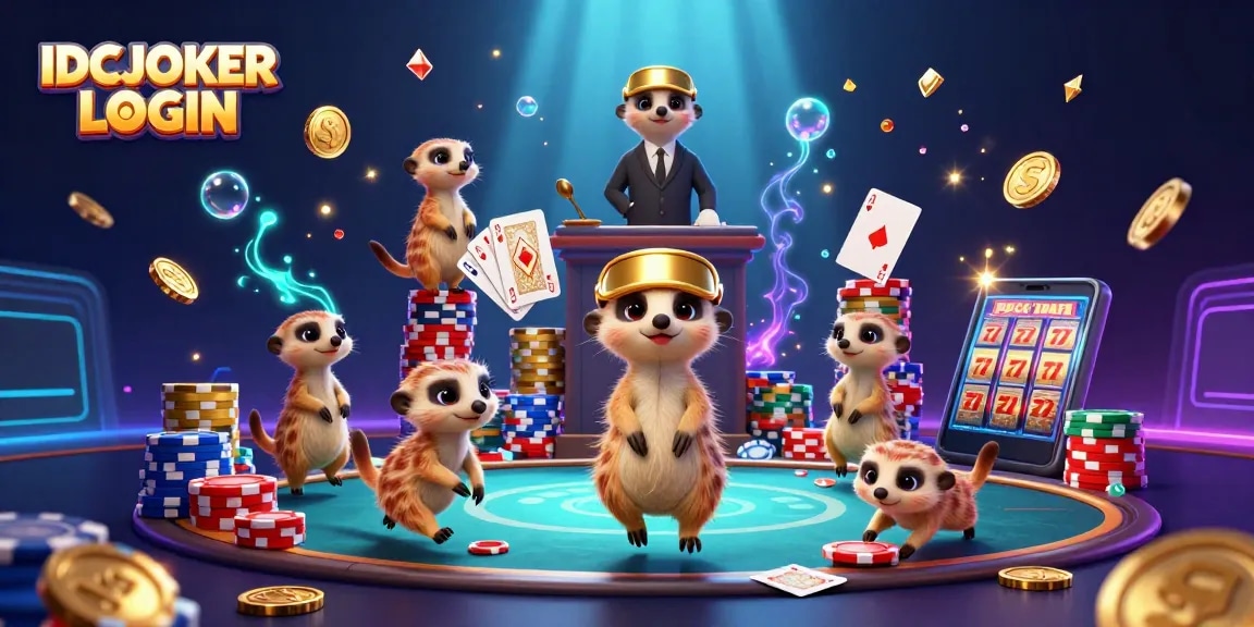 Experience the excitement of IDCJOKER LOGIN featuring lively meerkats in an animated casino.