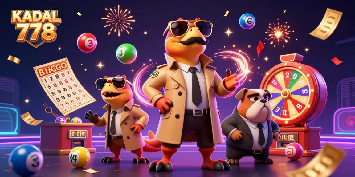 KADAL 778 raptors in a trench coat entering a casino amidst a lottery celebration.
