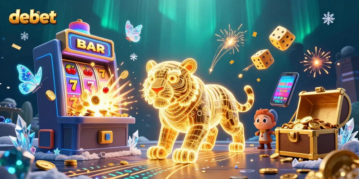 Experience debet gaming with a neon tiger and dazzling slot machines in a vibrant virtual casino.