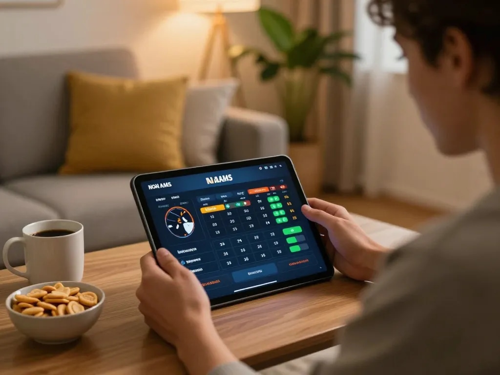 Giocatore che utilizza un tablet per siti scommesse non AAMS, mostrando l'interfaccia delle scommesse sportive.