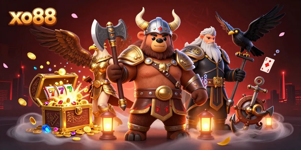 Engage with the thrill of xo88 slots featuring a Viking bear, Valkyrie eagle, and dynamic game elements.