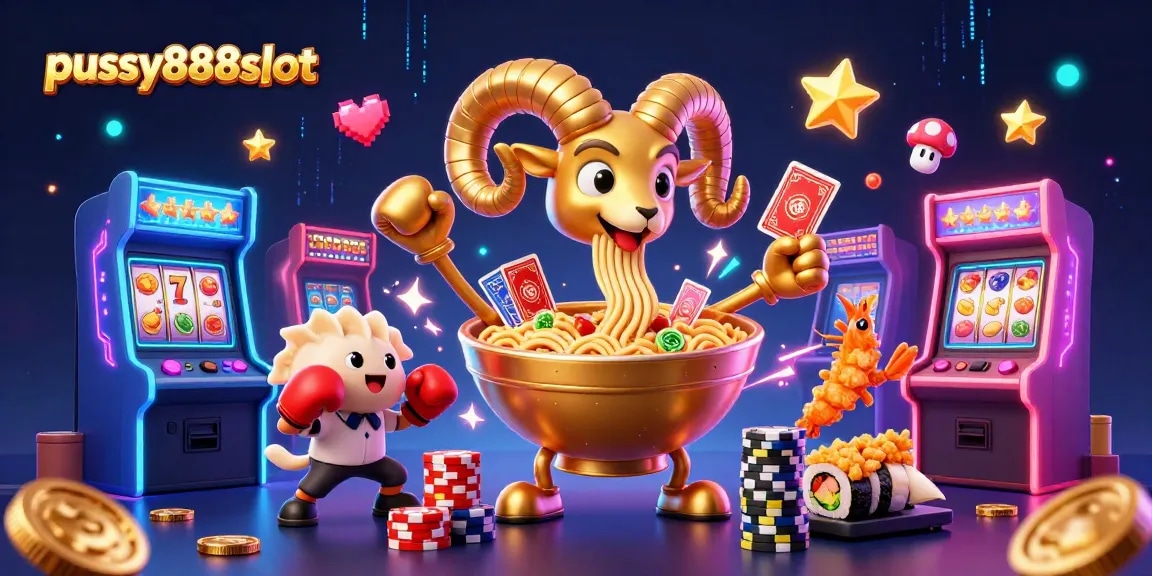 Experience the excitement of pussy888slot with a vibrant scene of colorful characters and dynamic casino elements.