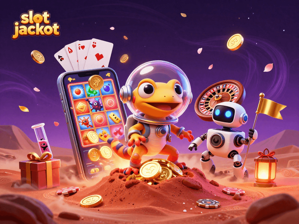 Experience a thrilling slot jackpot journey with Martian gecko finding a golden casino on Mars