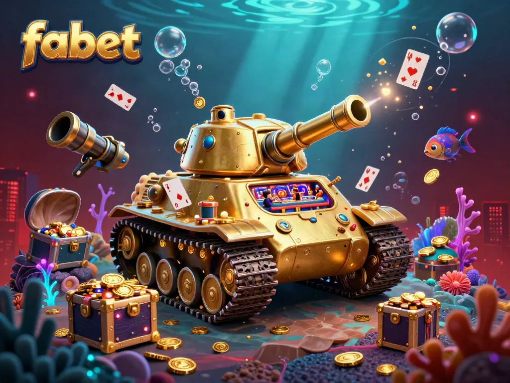 Experience vibrant gaming action with fabet in a 3D cartoon illustration of a golden beetle casino tank.