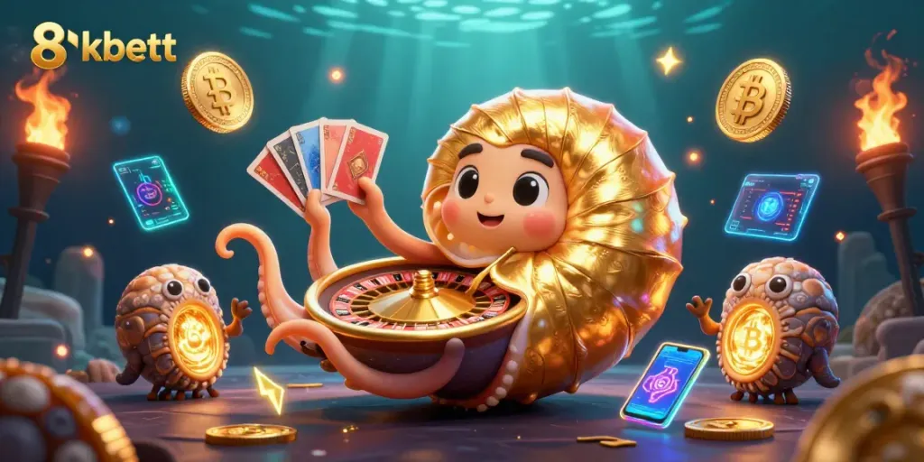 Engage with 8kbett by betting on casino games, showcasing a vibrant underwater scene.