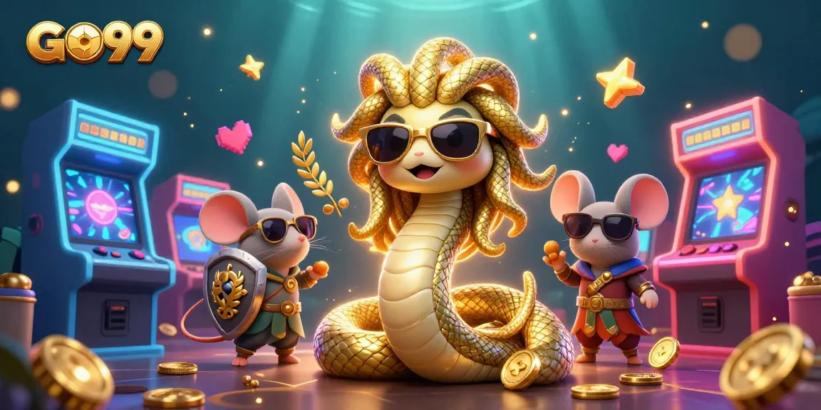 Experience exciting gameplay with GO99's vibrant casino world, featuring Medusa and an armored mouse.