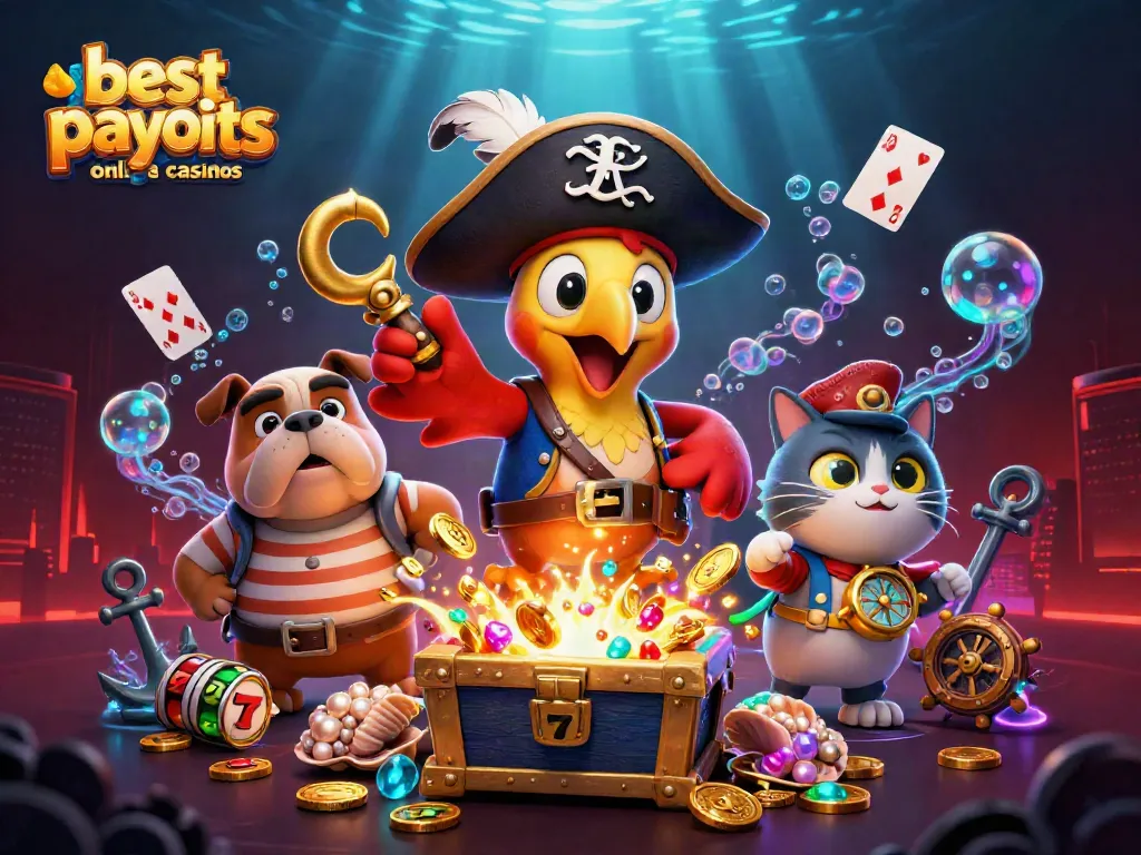 Win big at the best payouts online casinos featuring a pirate adventure with gold coins and slot reels!