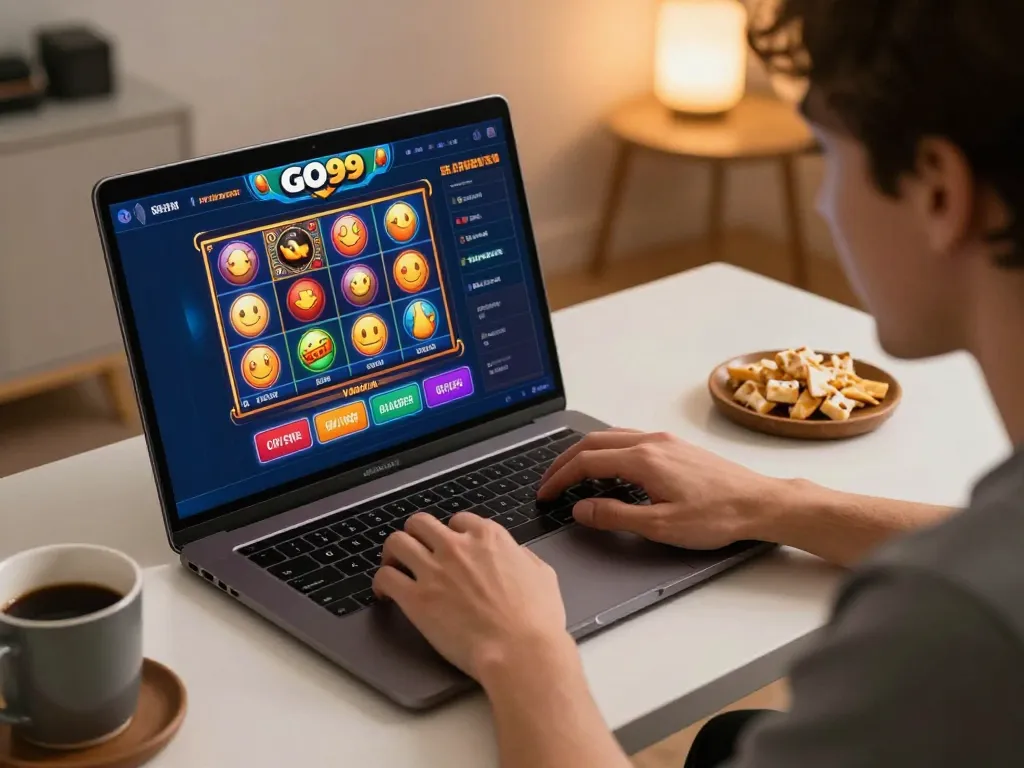 Engaging online gaming session showcasing GO99 interface with vibrant slot options and strategic setup.