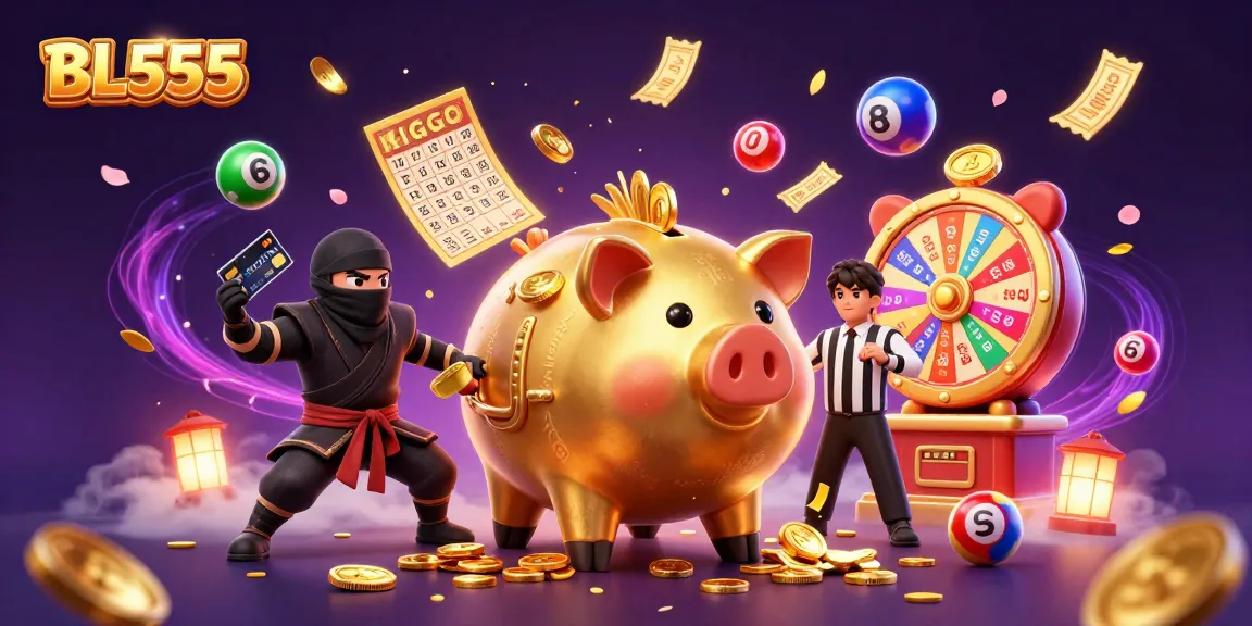 Experience the excitement of winning with BL555's immersive gambling scene featuring a dynamic piggy bank sumo wrestler.
