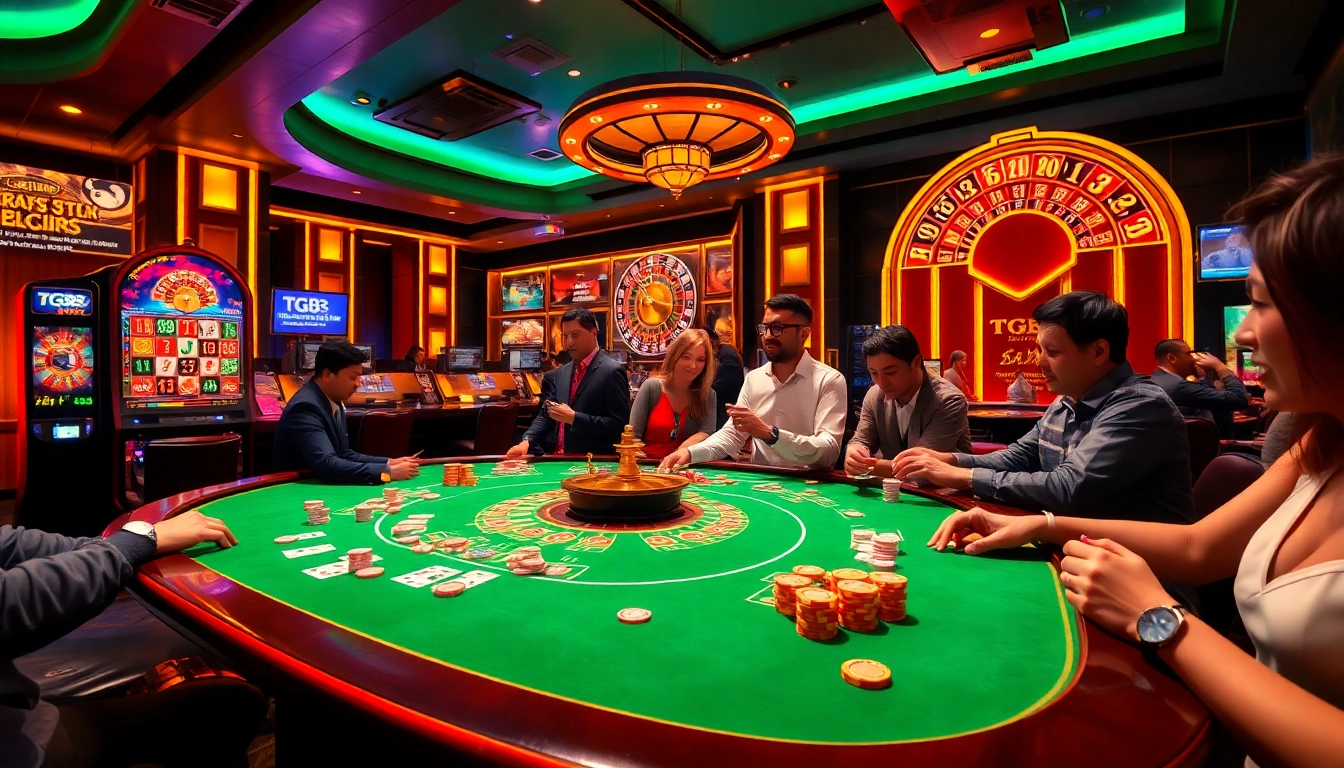 Players enjoying exciting games at tg88 casino with cards and chips on a vibrant table.