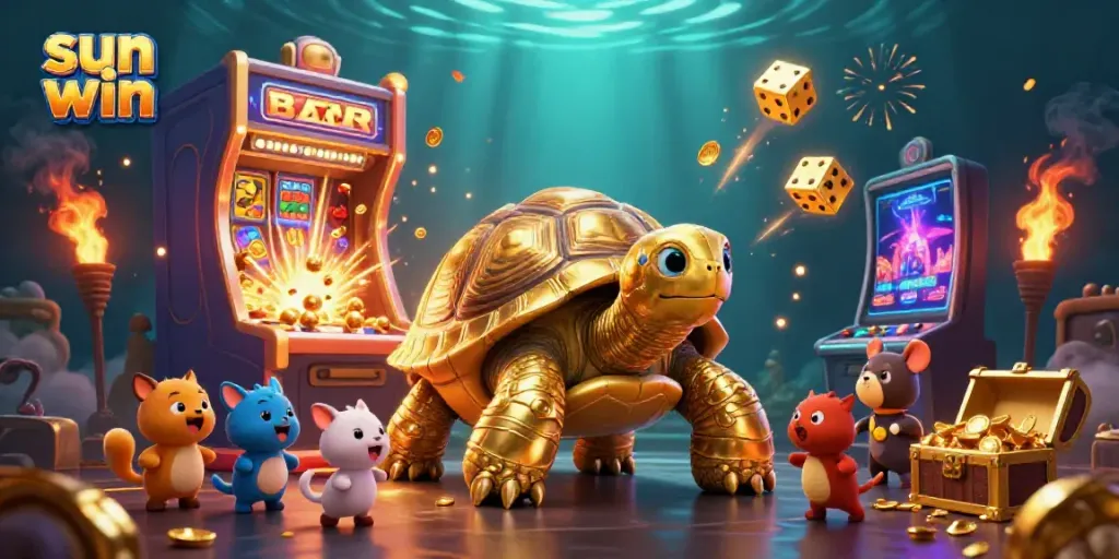 Engage in thrilling games with sun win at this exciting visual of a gambling 3D scene.
