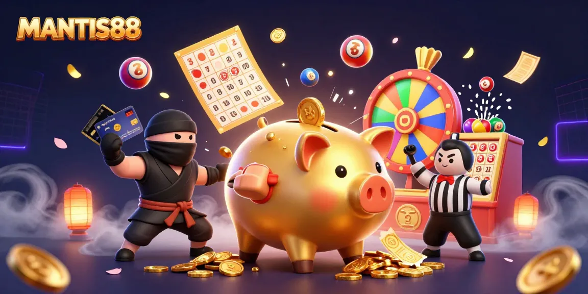 Experience excitement with MANTIS88 as the golden piggy bank sumo wrestler unleashes a rain of coins!