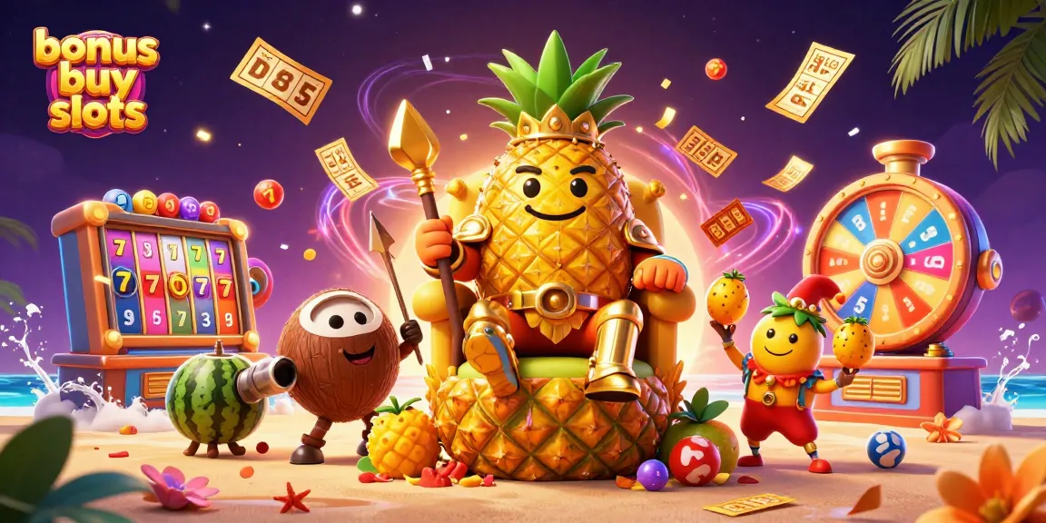 Engage with bonus buy slots in a vibrant, action-packed casino scene featuring dynamic characters and game elements.