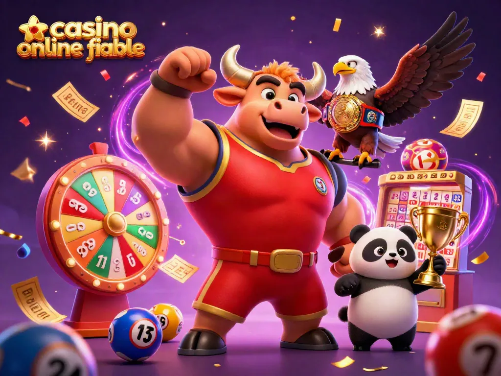 Disfruta con un casino online fiable mientras un toro mascota celebra con un trofeo dorado y un águila.