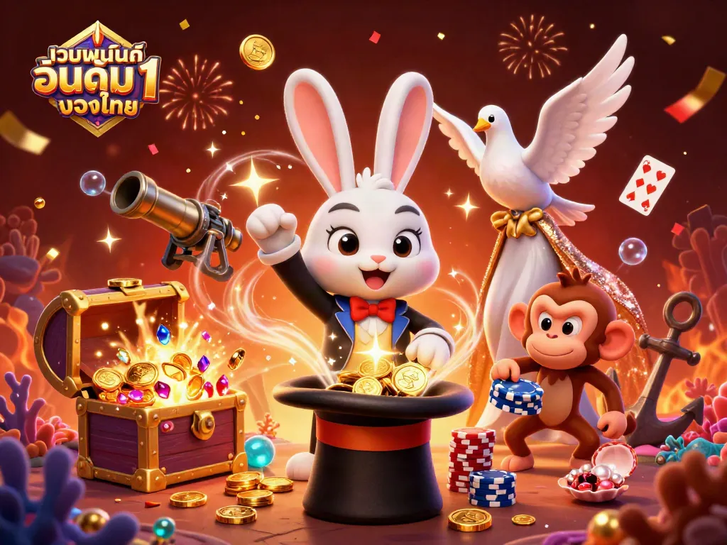 สนุกกับ เว็บพนันออนไลน์ อันดับ 1 ของไทย โดยมีกระต่ายมายากล โยนเหรียญทองจากหมวกด้วยลูกเล่นที่น่าตื่นเต้น