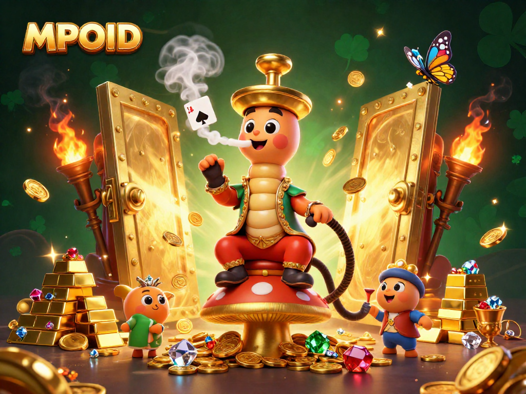 MPOID engages players with thrilling casino visuals featuring poker symbols and a vibrant gaming atmosphere.