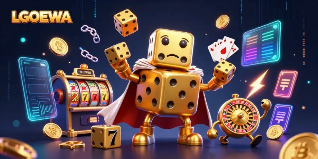 Engage with LGODEWA's vibrant gaming universe featuring lively characters and colorful casino elements.