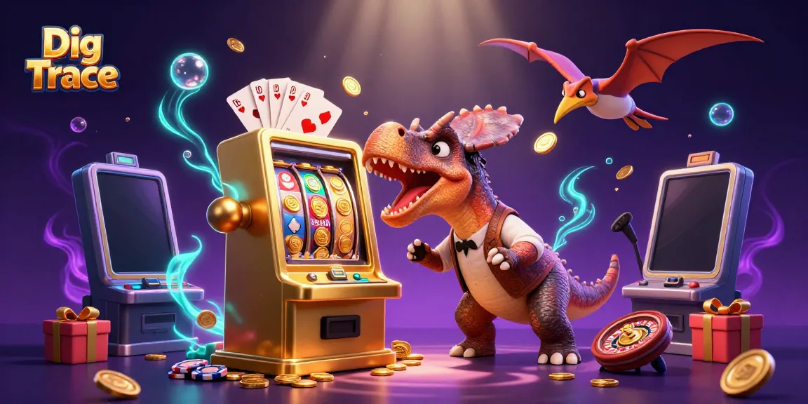 Experience exhilarating wins with Dig Trace's thrilling cartoon slot scene featuring dinosaur characters.