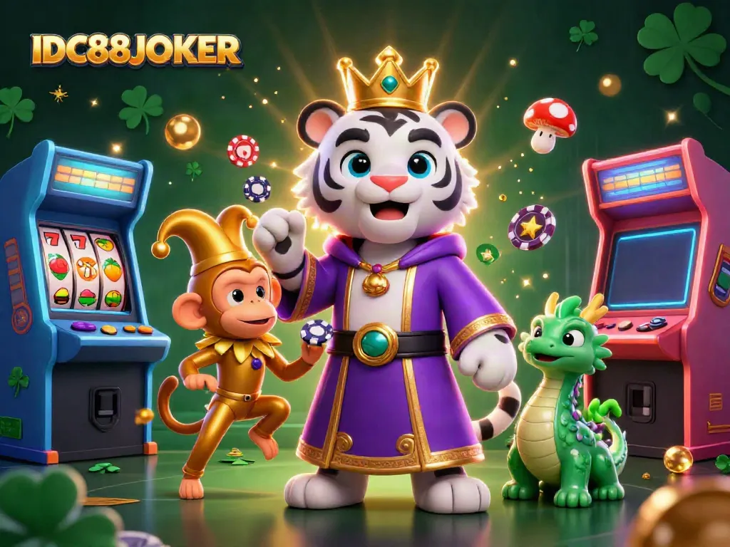 Experience thrilling gaming with IDC88JOKER featuring vibrant characters and dynamic slot game elements.
