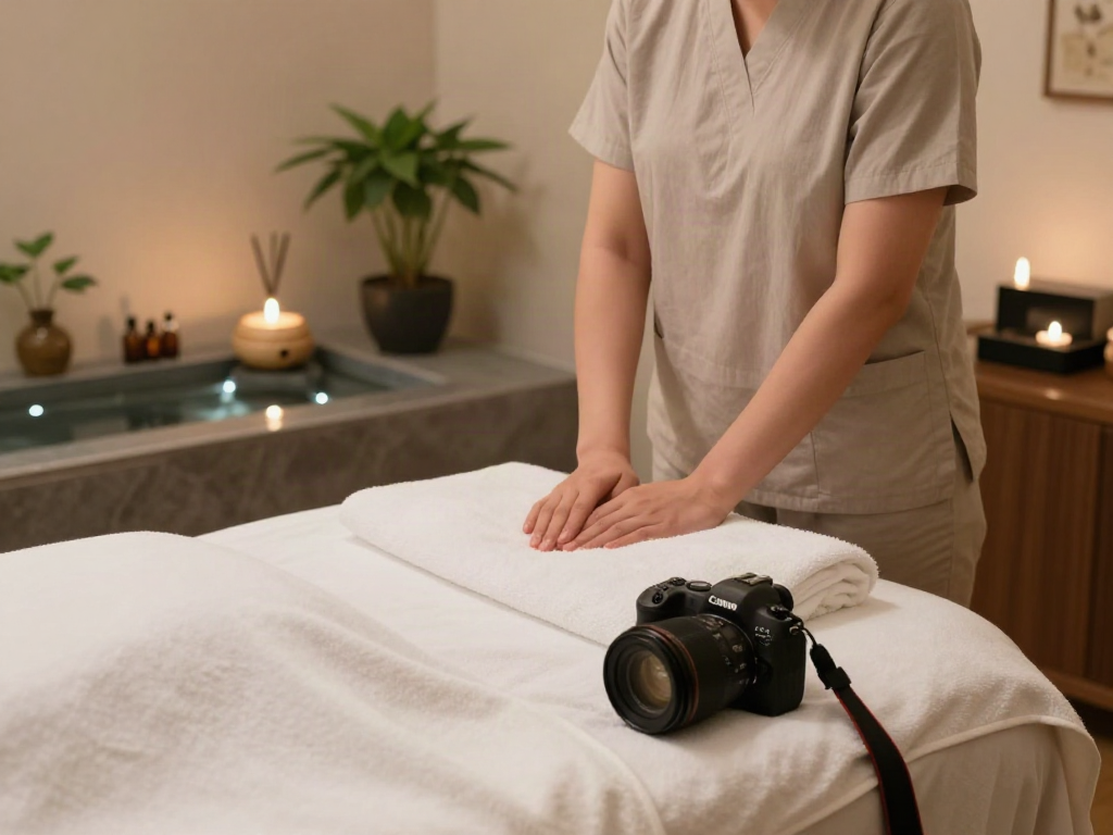 Relaxing spa setting for 오산출장안마 with calming lighting and soothing elements.