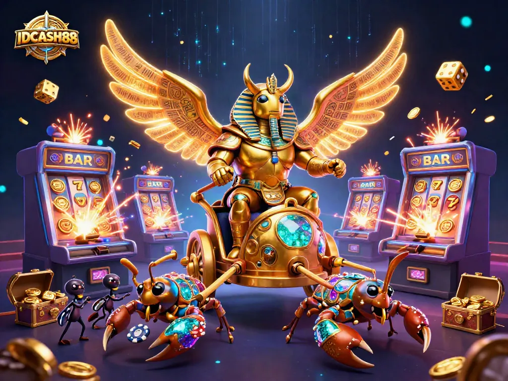 Engage with IDCASH88's vibrant 3D casino scene showcasing thrilling slot adventures and golden treasures.