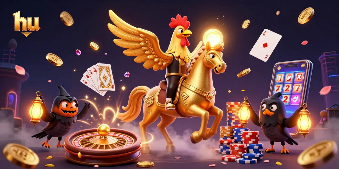 Engage with thrilling action at hu casino with the dazzling rooster and golden crow companions.