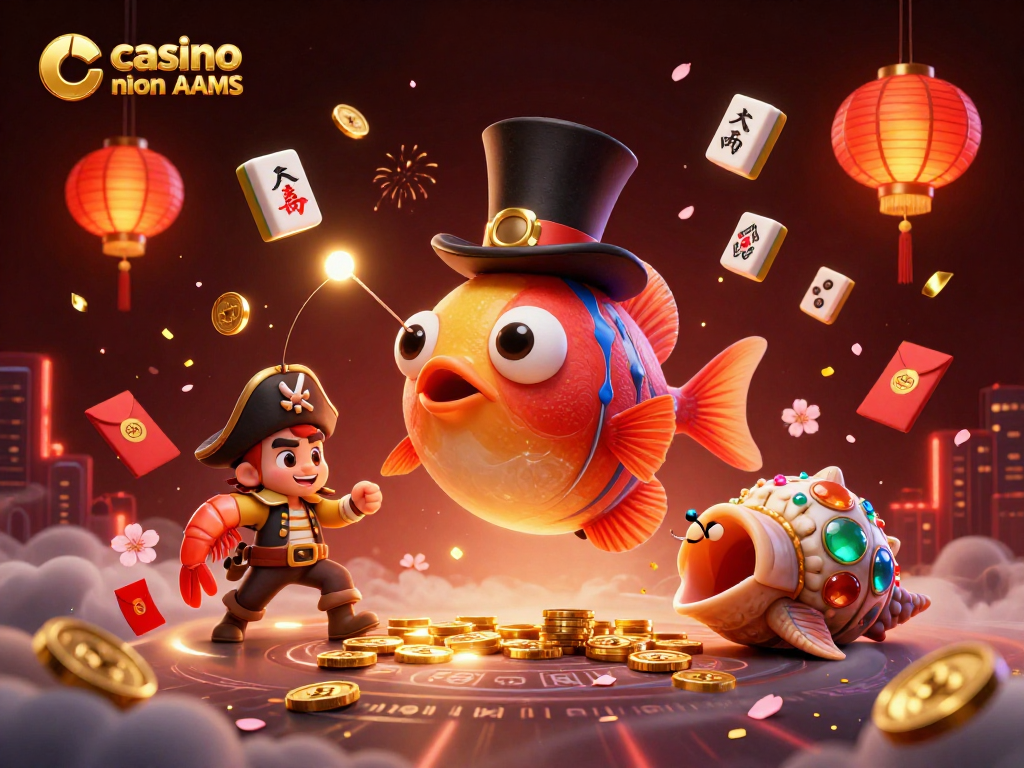 Gioca nei casino sicuri non AAMS con un'illustrazione vibrante di pesci e simboli di fortuna.
