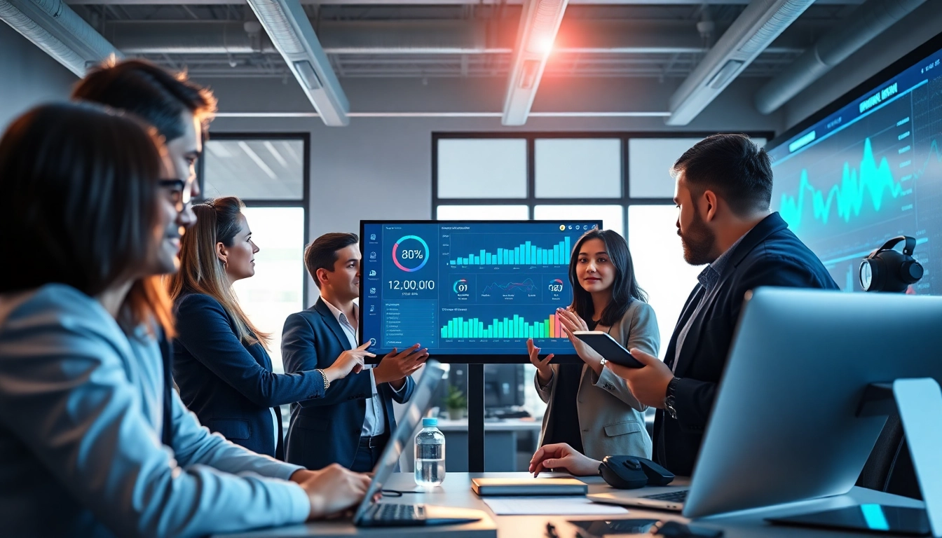Engaged professionals discussing Crypto Casino Verification Tools in a tech-savvy office environment.