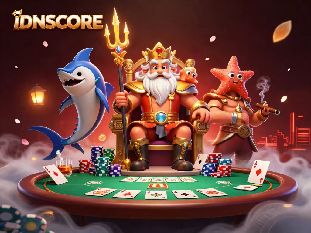 IDNSCORE brings the excitement of casino gaming to life with Neptune, a samurai, and vibrant poker elements.