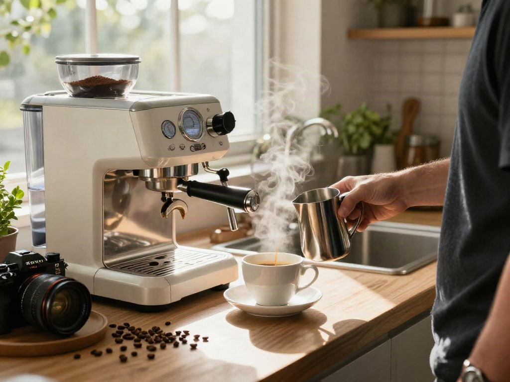 Enjoying ROKOK88 espresso machine, perfect extraction for coffee lovers.