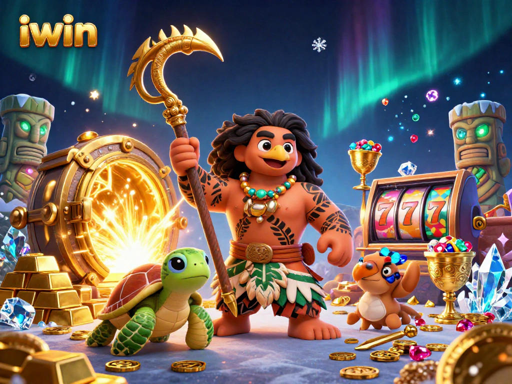 Engage with exciting iwin slot adventures in a vibrant 3D casino illustration.