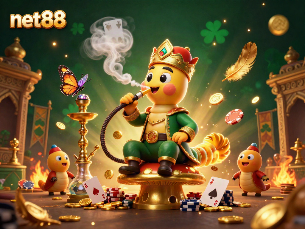Engage in thrilling poker gameplay with net88 in a vibrant 3D casino scene.