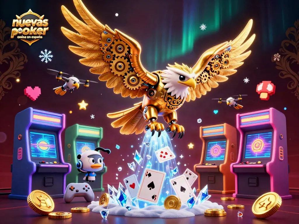 Jugar en nuevas salas de póker online en España con un diseño dinámico y colorido lleno de acción.