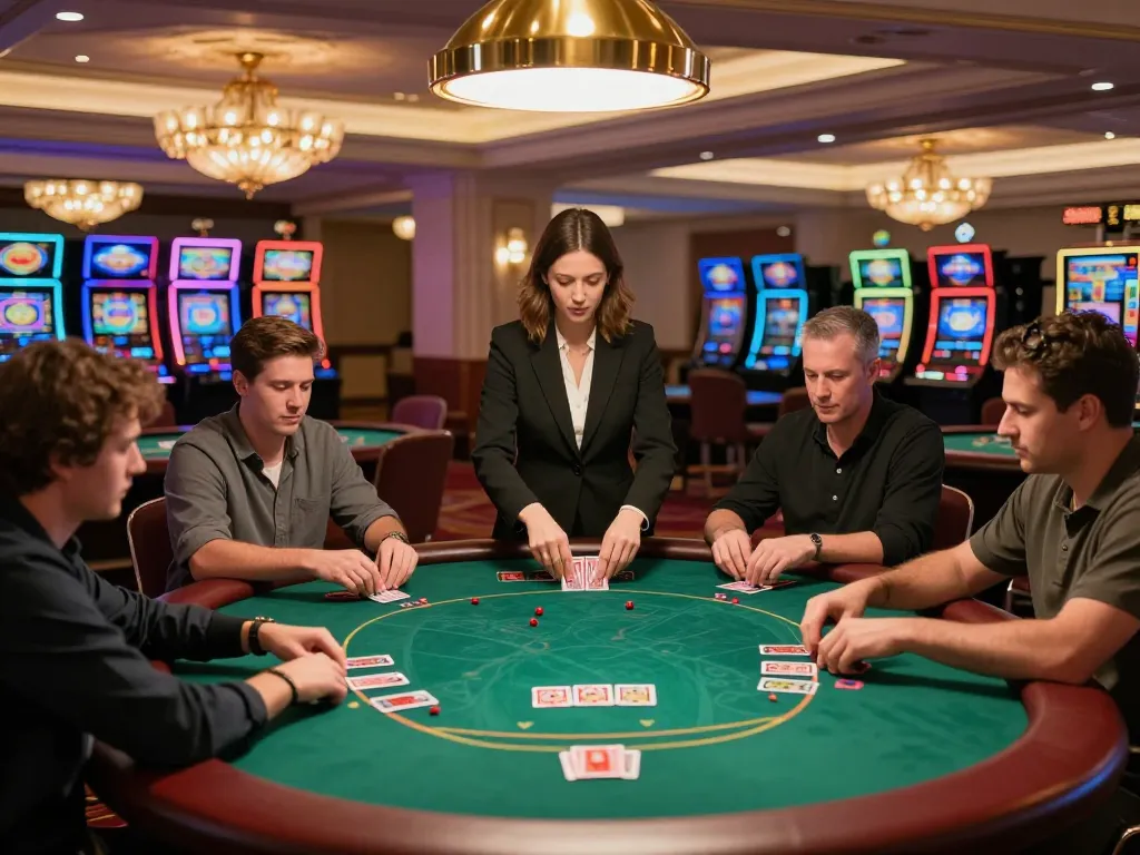 Engaging atmosphere at GG88 casino with players enjoying poker and dealers managing exciting games.
