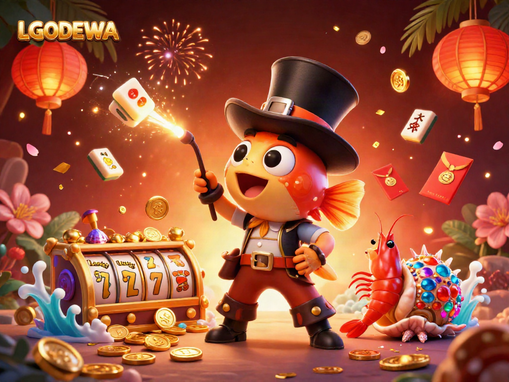 Engage with LGODEWA's exciting slot experience featuring vibrant 3D characters and casino elements.